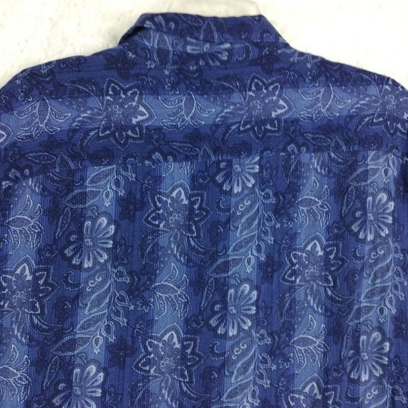 Paradise Collection‎ Mens Shirt Button Down Short Sleeve Blue Floral Stripe XL - Picture 5 of 13